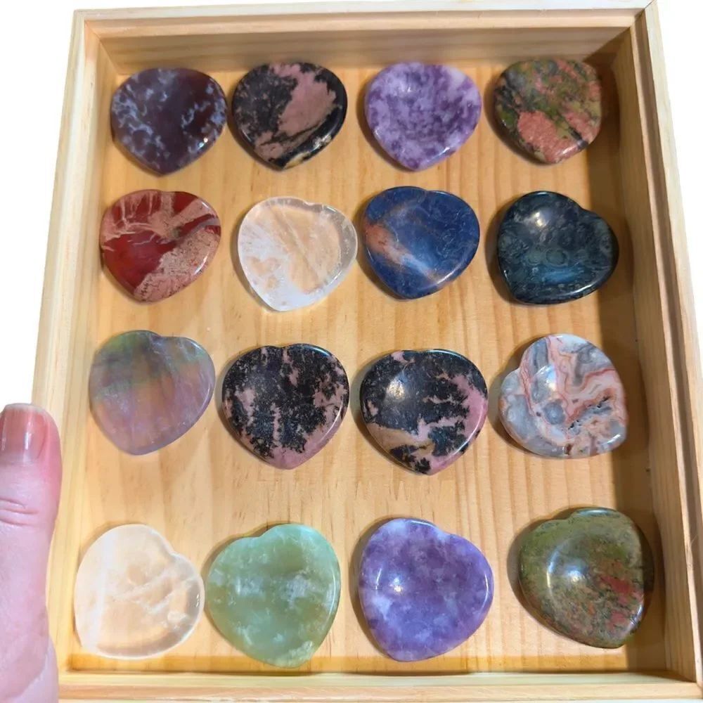 1pc Hand Carved Natural Gemstone Mini Heart Pocket Stone Worry Stone